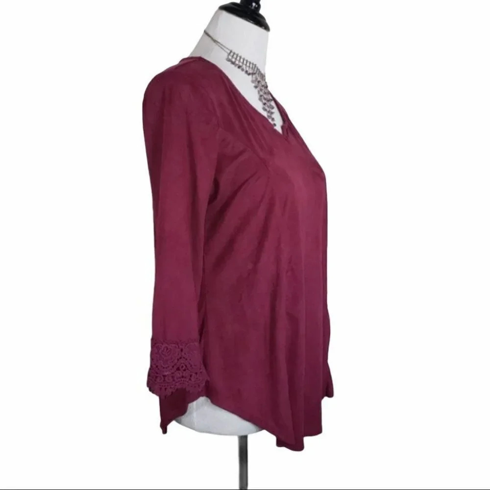 Signature Studio S Raspberry faux suede Boho top - Picture 3 of 5